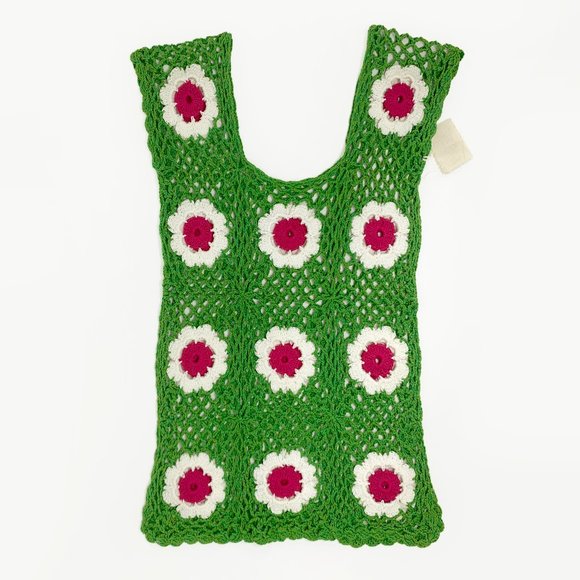 Artisan Hand Knit Multicolor Floral Crochet Tank Top | NWT - Picture 2 of 3